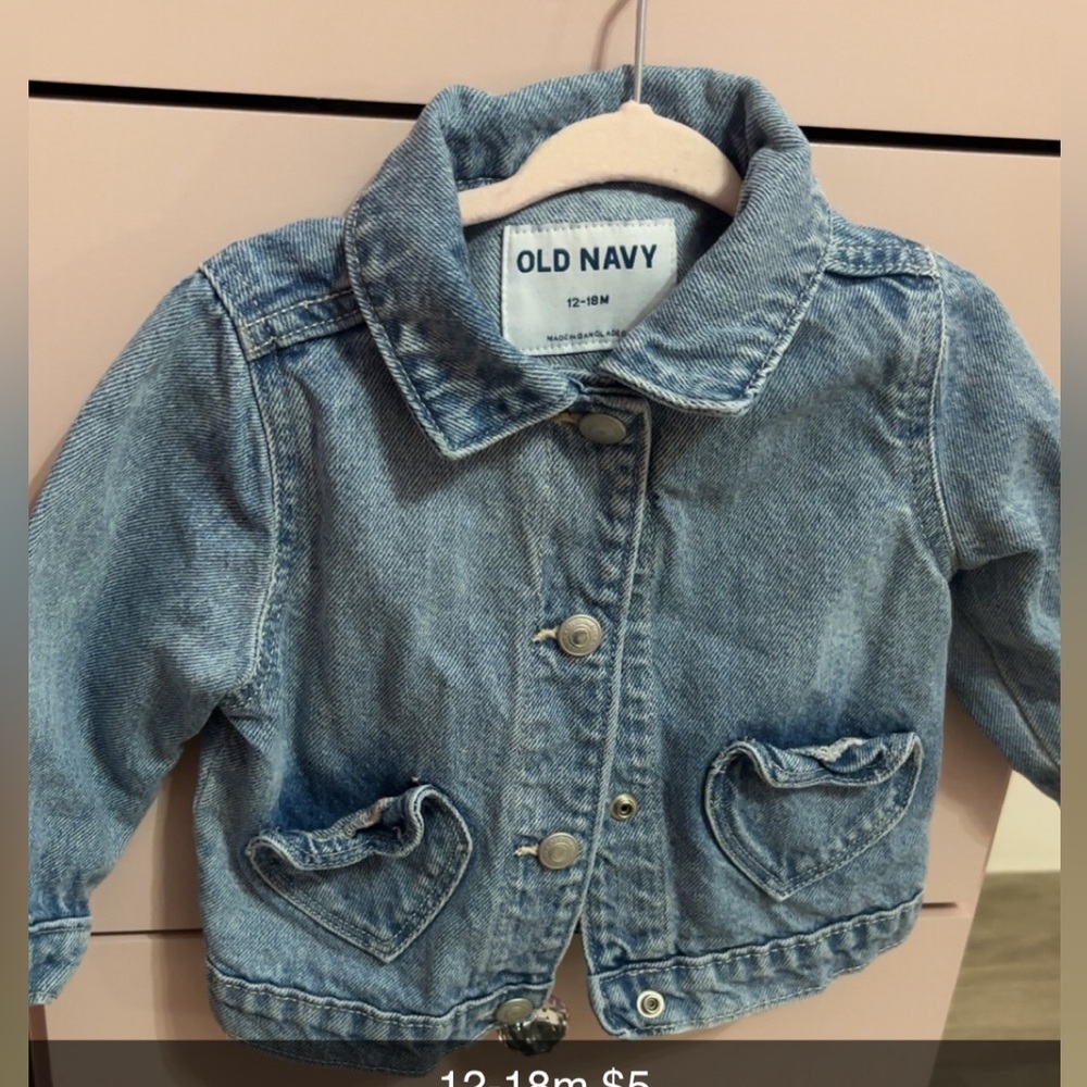Old Navy Light Blue Denim Jean Jacket with Heart Pockets